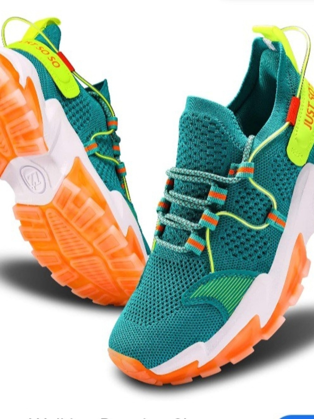 Amazon Teal Athletic Sneakers with Neon Orange and Yellow Accents - Picture 2 of 15